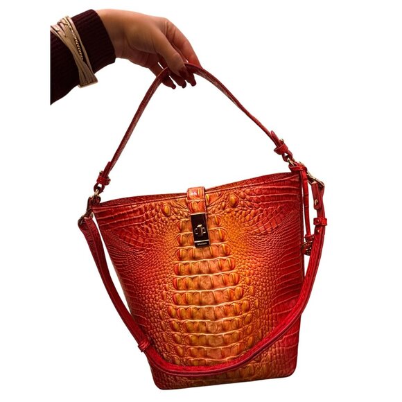 Brahmin Embossed Croc Shoulder Bag In Red Orange Gradient - Picture 5 of 10